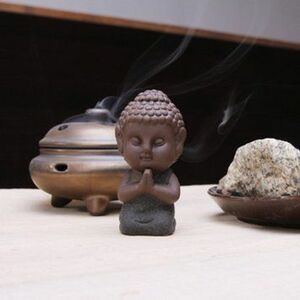 置物 茶玩 紫砂 瞑想するかわいい仏像 陶器製 (正座)