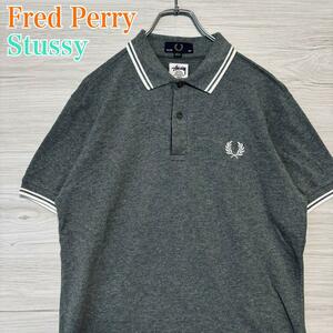 【希少コラボ】 STUSSY ステューシー　Fred Perry フレッドペリー　コラボポロシャツ　リンガー　ワンポイント刺繍ロゴ　ストリート 即完売