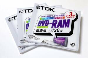 TDK DVD-RAM インクジェットプリンタ対応 カートリッジなし録画用 あ120分 2〜3倍速記録対応 ホワイトディスク CPRM対応 くり返し録画 3枚
