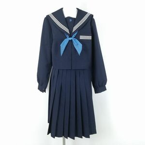 1円 セーラー服 スカート スカーフ 上下3点セット 175A 大きいサイズ 冬物 白3本線 女子 学生服 中学 高校 紺 制服 中古 ランクC EY9475