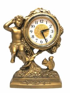 CITIZEN シチズン 置時計 天使 エンジェル 栗鼠 リス ぶどう 動作品 クォーツ式 アンティーク調 ゴールド インテリア レトロ 置き時計 