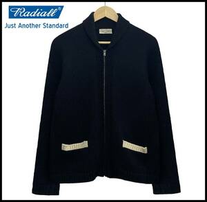 Radiall ラディアル 14AW CORP KNIT ロゴ 刺繍 ショールカラー カウチン ニット ジャケット ジップ カーディガン ブルゾン ブラック 黒 L