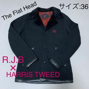 【美品】The Flat Head サイズ:36 RJB × Harris Tweed ブラック ボア ジャケット フラットヘッド R.J.B ハリス ツイード ウール カシミア
