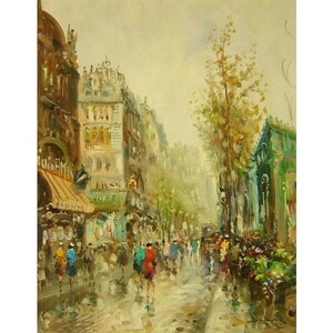 ヨーロッパ絵画 肉筆油絵 (額縁付きで納品対応可) サイズF6号 ディモニ作 「パリの街角」