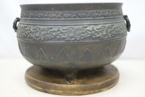 古銅 饕餮文 火鉢 手焙 時代 (T3257)