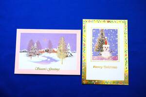 グリーティングカード 二つ折りカード 世界身体障害芸術家協会 雪国 こいぬ バラ 紙製 ６枚セット【未使用】