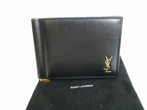 【未使用】 サンローラン パリ Saint Laurent Paris シャイニーレザー タイニーカサンドラ ビルクリップウォレット 二つ折り 札入れ メンズ