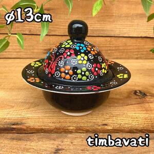 13cm☆新品☆トルコ陶器 シュガーポット 小物入れ＊ブラック＊ ハンドメイド キュタフヤ陶器 【条件付送料無料】050