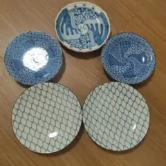 肥前焼萬泉窯　三峰陶器　藍和皿　5枚　小皿　銘々皿