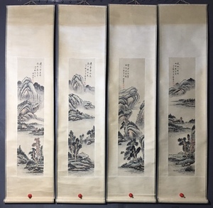 中国画 清代の画家書家 惲壽平 山水画 四條屏 手描き作品 掛軸 巻き物 宣紙 時代物 中国美術 賞物 美術品 AH79