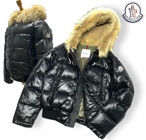 国内正規品 MONCLER モンクレール BULGARIE ブルガリ シャイニー ナイロン ファー ダウンジャケット ジップアップ 1 メンズ