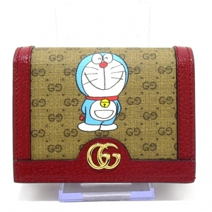 グッチ GUCCI 2つ折り財布/ミニ/コンパクト 647788 DORAEMON×GUCCI カードケース,ミニGGスプリーム PVC(塩化ビニール)×レザー 美品 財布