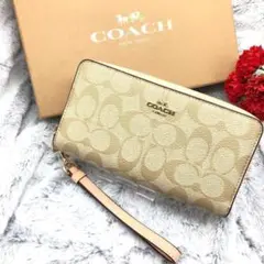 ⭐COACH⭐コーチ⭐新品 ラウンドファスナー長財布 カーキ×ピンク