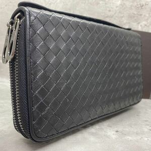 【極美品/ダブルジップ】 BOTTEGAVENETA ボッテガヴェネタ メンズ ビジネス 長財布 オーガナイザー ラウンドファスナー トラベルケース 黒