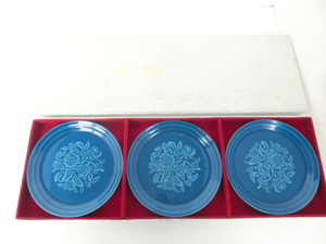 ●平林七宝 ツタンカ 小皿 丸皿 平皿 プレート ブルー系 七宝焼 和食器 3点セット 未使用品