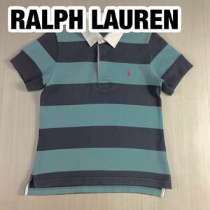 RALPH LAUREN ラルフローレン 半袖ポロシャツ M 太ボーダー 刺繍ポニーバイカラー