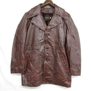 ★ 70s 本革 ? ★ ビッグ サイズ 42 XL~程度 Gateway テーラード レザー ジャケット 3ボタン バーガンディー 古着 ビンテージ 1O0915