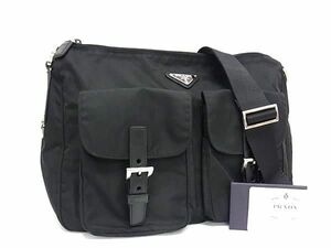 1円 ■極美品■ PRADA プラダ BT0555 テスートナイロン×レザー クロスボディ ショルダーバッグ 肩掛け 斜め掛けかばん ブラック系 FA5946