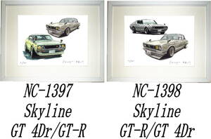 NC-1397スカイラインGT 4Dr/GT-R・NC-1398 Skyline GT-R/GT限定版画300部 直筆サイン有 額装済●作家 平右ヱ門 希望図柄をお選び下さい。