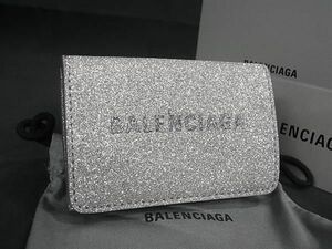 1円 ■新品同様■ BALENCIAGA バレンシアガ 551921 エブリデイ レザー ラメ 三つ折り 財布 ウォレット レディース シルバー系 FA5300