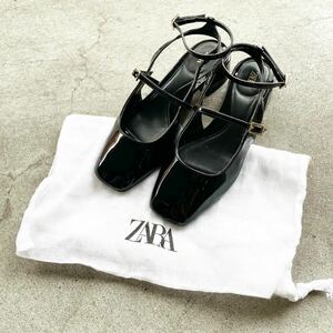 ZARA ザラ 靴 パンプス エナメル ストラップパンプス ブラック 未使用 美品 付属袋付き
