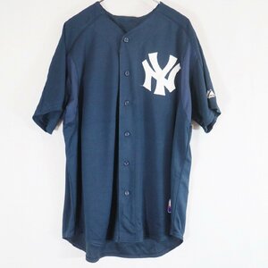 SALE///// majestic MLB ニューヨーク・ヤンキース ゲームシャツ ベースボール プロチーム スポーツ ネイビー ( メンズ L ) N2857