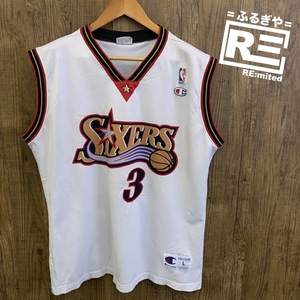 ★Champion チャンピオン★ メッシュノースリーブ ホワイト L バスケ NBA アレン・アイバーソン Allen Iverson セブンティシクサーズ 76ers