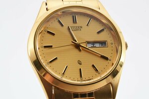 美品 シチズン デイト 6100-S96401 ラウンド ゴールド メンズ クォーツ 腕時計 CITIZEN