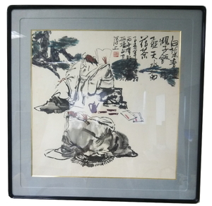 真作保証 中国画家 厳其昌 ＜白菜青塩子飯＞肉筆 墨彩画 大作 逸品 額付絵画 共箱 額装 中国 美術 油彩 水墨 水彩 