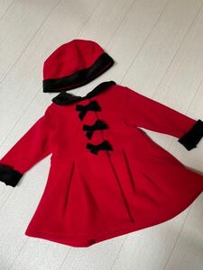 Starting out 赤×黒フリースワンピースコート+帽子セット9M美品　クリスマス/baby/女の子/フォーマル