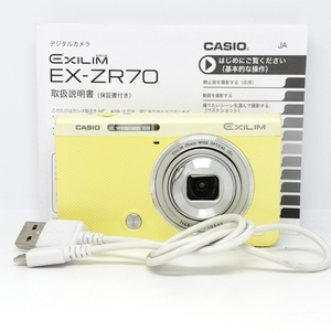 6933★カシオ CASIO EXILIM EX-ZR70 デジタルカメラ コンパクトカメラ 黄色 イエロー 取説・バッテリー・コード付き 通電確認済み ジャンク
