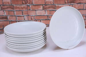 飲食店向き 皿 和皿 平皿 白色 10枚セット 陶器 直径約25cm 詳細不明 中古現状品■(F7403)