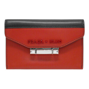 プラダ カードケース 1MC004 PRADA レザー ロゴプレート バイカラー 名刺入れ ブラックxレッド シルバー金具