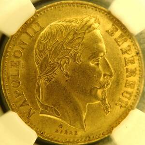 【高鑑定！14枚！】ナポレオン 金貨 有冠 1869年 BB　フランス MS61　NGC 安全資産　資産保全