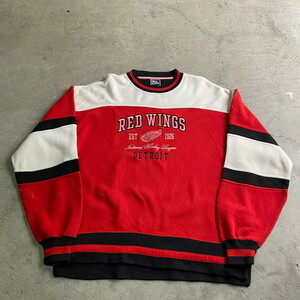 90～00年代 NHL デトロイト・レッドウィングス チームロゴ刺繍 切り替えデザイン スウェットシャツ メンズXL相当