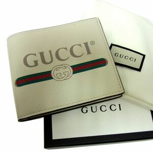 新品 定価64.800円■GUCCI グッチ 二つ折り 札入れ ロゴプリント コンパクト イタリア製 メンズ