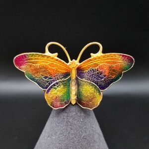 鮮やかない羽の蝶 ヴィンテージ ブローチ 昆虫モチーフ レトロ コスチュームジュエリー クラシックエレガント 赤茶系 YDB33