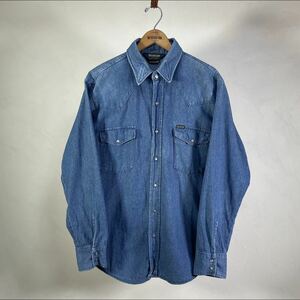 70s USA製 size17 XL osh kosh デニム ウエスタンシャツ vintage ヴィンテージ デニムシャツ made in usa 長袖シャツ 検) wrangler lee