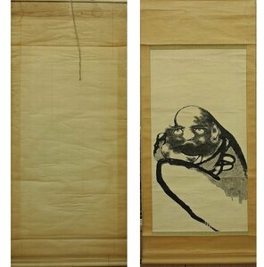 達磨図 銘なし 日本画 掛け軸 掛軸 ダルマ だるま 紙に墨 Japanese Hanging Scroll レトロ アンティーク 骨董