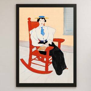 ペンフィールド『赤いロッキングチェアに座る若い女性』イラスト アート 光沢 ポスター A3 バー カフェ ビンテージ レトロ インテリア