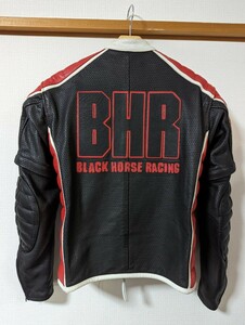 カドヤ KADOYA BHR BLACKHORSE パンチング　革ジャン ブラック レッド 本革 ライダースジャケット シングルライダース バイクウェア