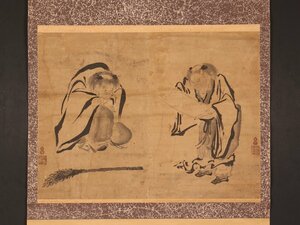 【模写】【伝来】sh9456 大幅 寒山拾得図 雲谷派 在印 禅画 中国画