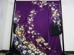 平和屋-こころ店■豪華振袖　駒刺繍　花蝶文　暈し染め　金彩　着丈164cm　裄丈67cm　正絹　逸品　AAAD6681Bwt