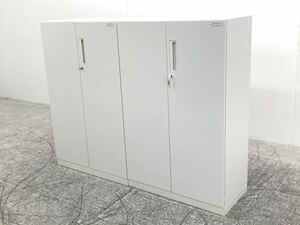 A 美品　KOKUYO/コクヨ　エディア　両開きキャビネット　2台セット　鍵付き　保管庫　収納棚　書庫　ホワイト　白　事務所　オフィス