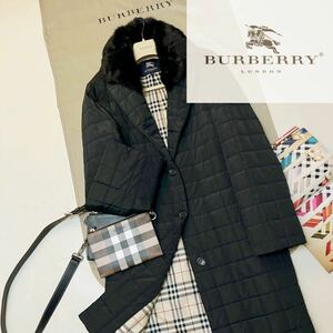 K18【美しい光沢シルク】参考価格18万●超美品BURBERRY LONDON●華やかなシルエット!!キルティングコート バーバリーコート レディース