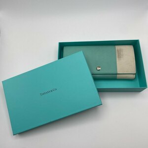 １円～　A-7　60　TIFFANY&CO ティファニー 長財布 ロングウォレット フラップ　箱付 コンチネンタル バイカラー ティファニーブルー