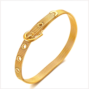 [BRACELET] 18K Gold Plated メタル メッシュ ウォッチ バンド チェーン 6mm ワイド ゴールド ブレスレット 【送料無料】