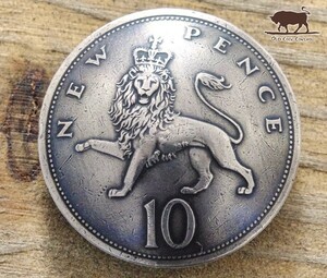 ◎コンチョ ネジ式　イギリス　10ペンス　ライオン A　28mm　ネジ式 ボタン コイン