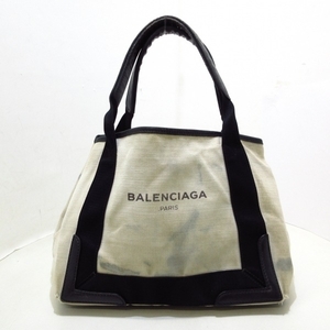 バレンシアガ BALENCIAGA トートバッグ 339933 ネイビーカバS キャンバス×レザー アイボリー×黒 バッグ