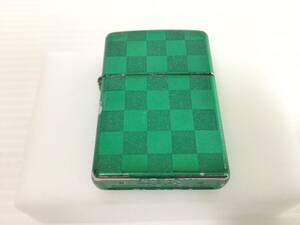 Y926 Zippo/ジッポ　ジッポー　オイルライター　カラーチェック　グリーン　ラメ入り　市松/格子模様　両面加工　喫煙具　1点　現状品